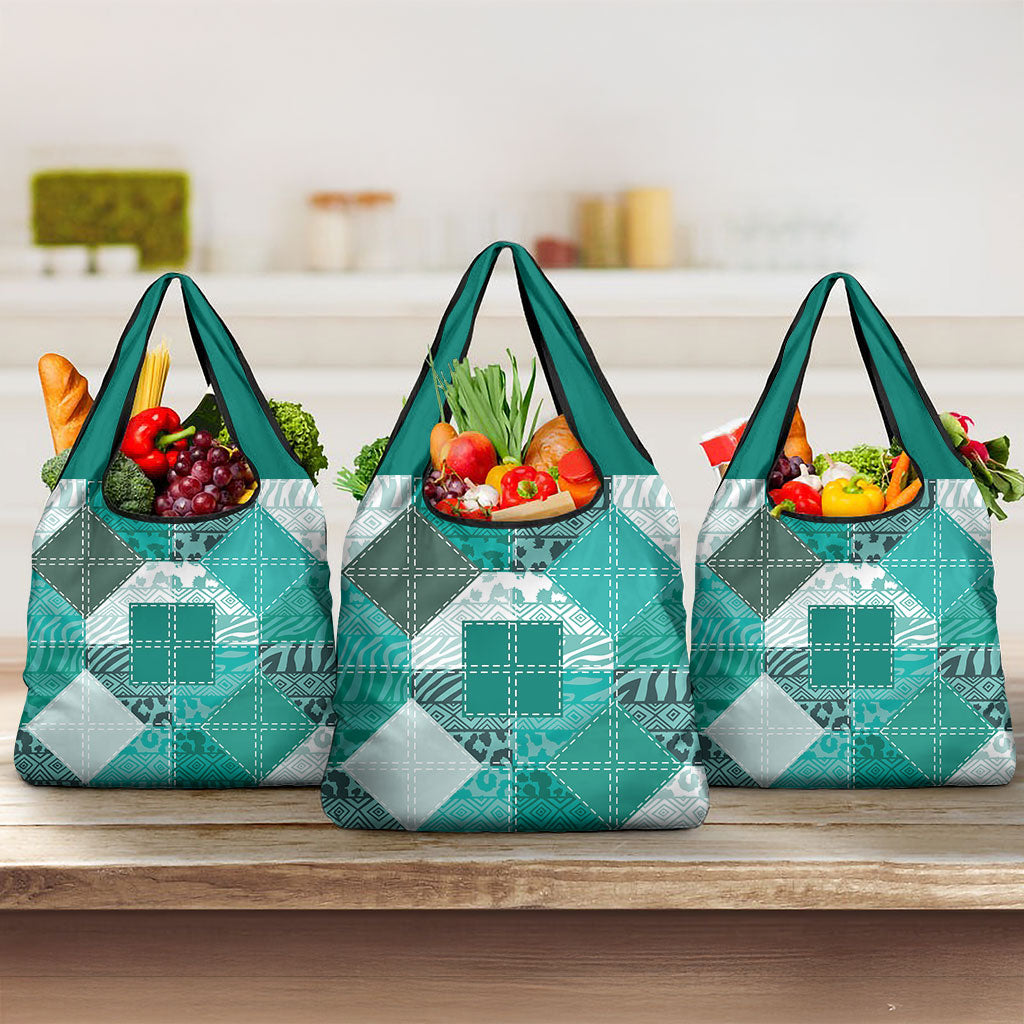 African American Quilt Inspired Grocery Bag Wild Animal Skin African Turquoise Tribal Elements