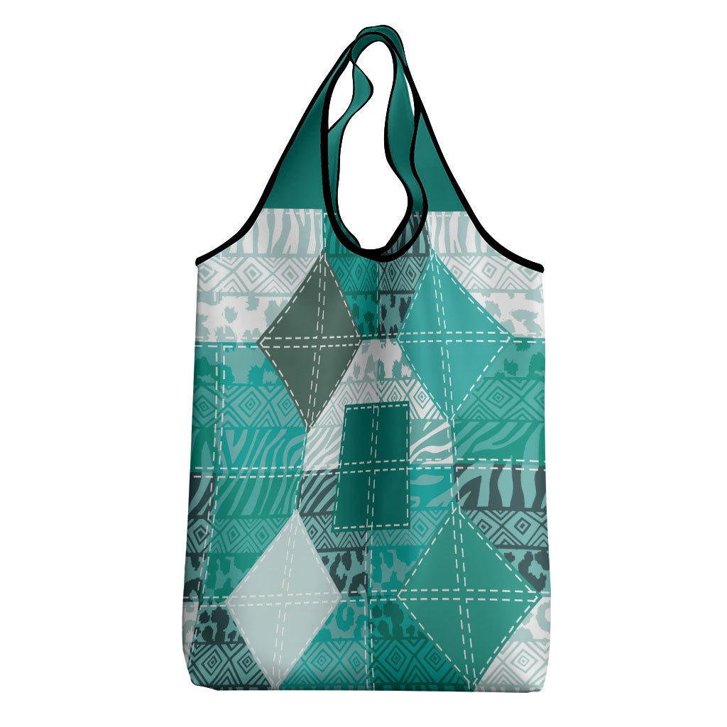 African American Quilt Inspired Grocery Bag Wild Animal Skin African Turquoise Tribal Elements
