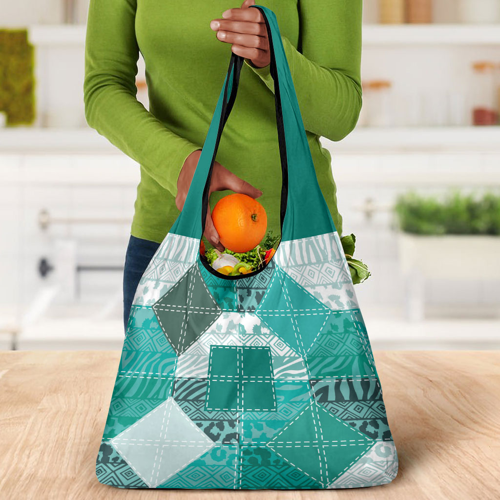 African American Quilt Inspired Grocery Bag Wild Animal Skin African Turquoise Tribal Elements