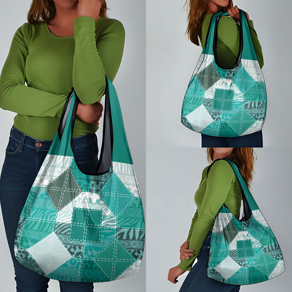 African American Quilt Inspired Grocery Bag Wild Animal Skin African Turquoise Tribal Elements