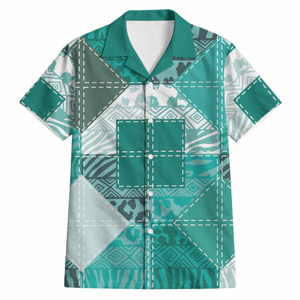 African American Quilt Inspired Hawaiian Shirt Wild Animal Skin African Turquoise Tribal Elements