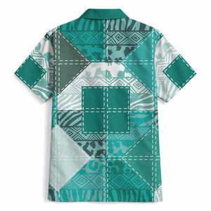 African American Quilt Inspired Hawaiian Shirt Wild Animal Skin African Turquoise Tribal Elements