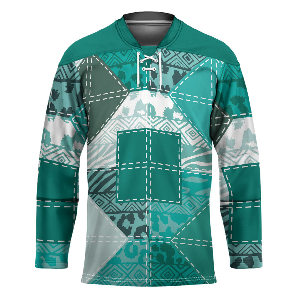 African American Quilt Inspired Hockey Jersey Wild Animal Skin African Turquoise Tribal Elements