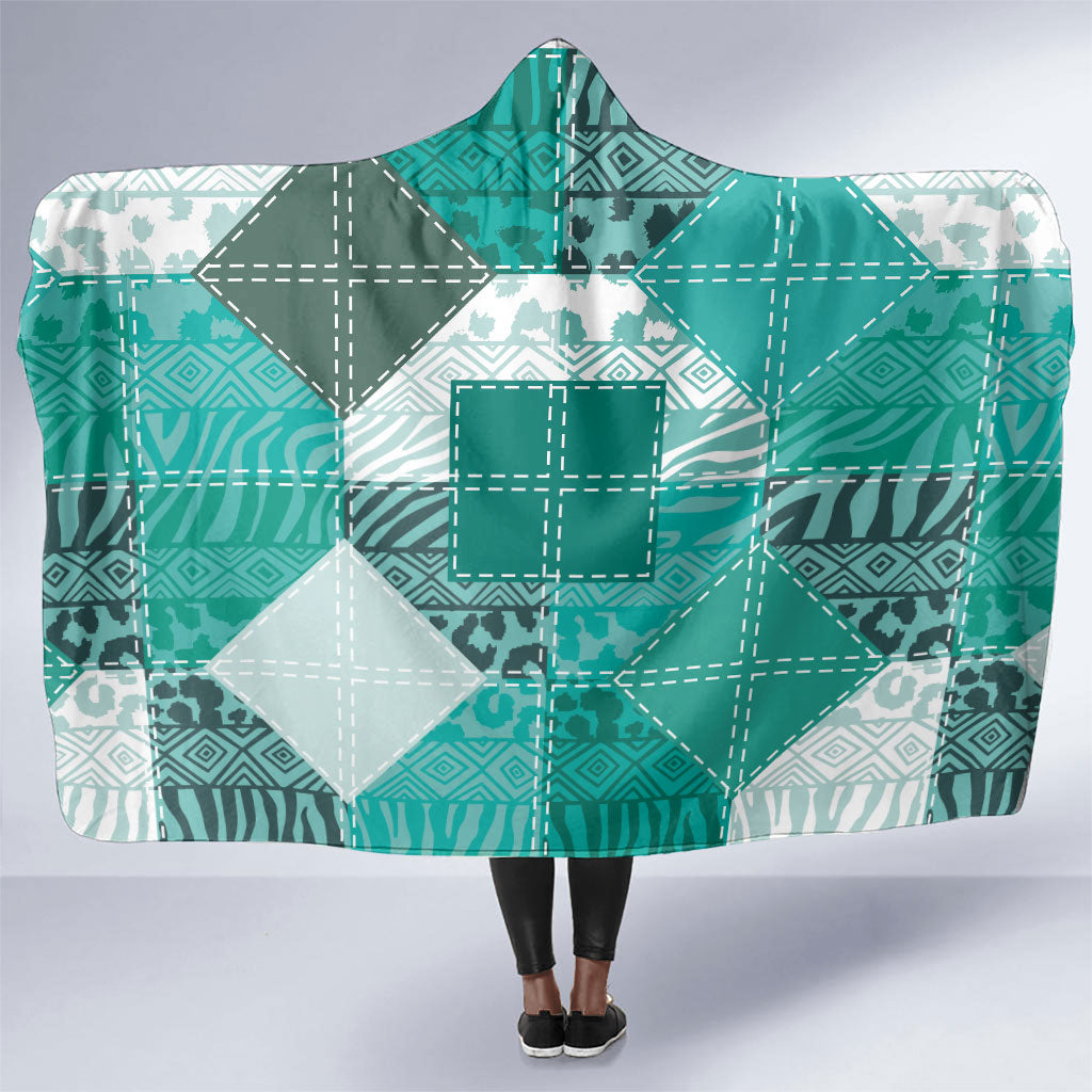 African American Quilt Inspired Hooded Blanket Wild Animal Skin African Turquoise Tribal Elements