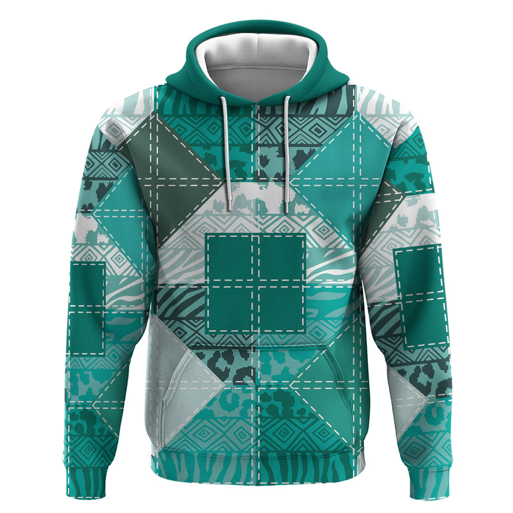 African American Quilt Inspired Hoodie Wild Animal Skin African Turquoise Tribal Elements