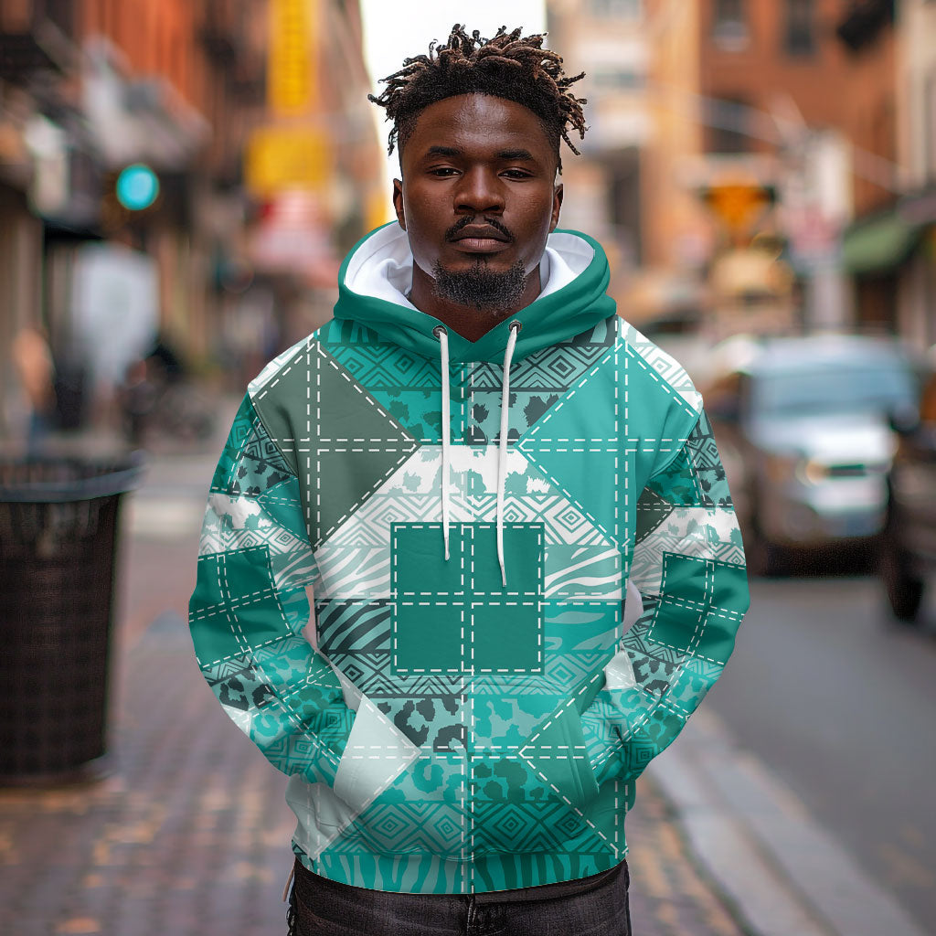 African American Quilt Inspired Hoodie Wild Animal Skin African Turquoise Tribal Elements
