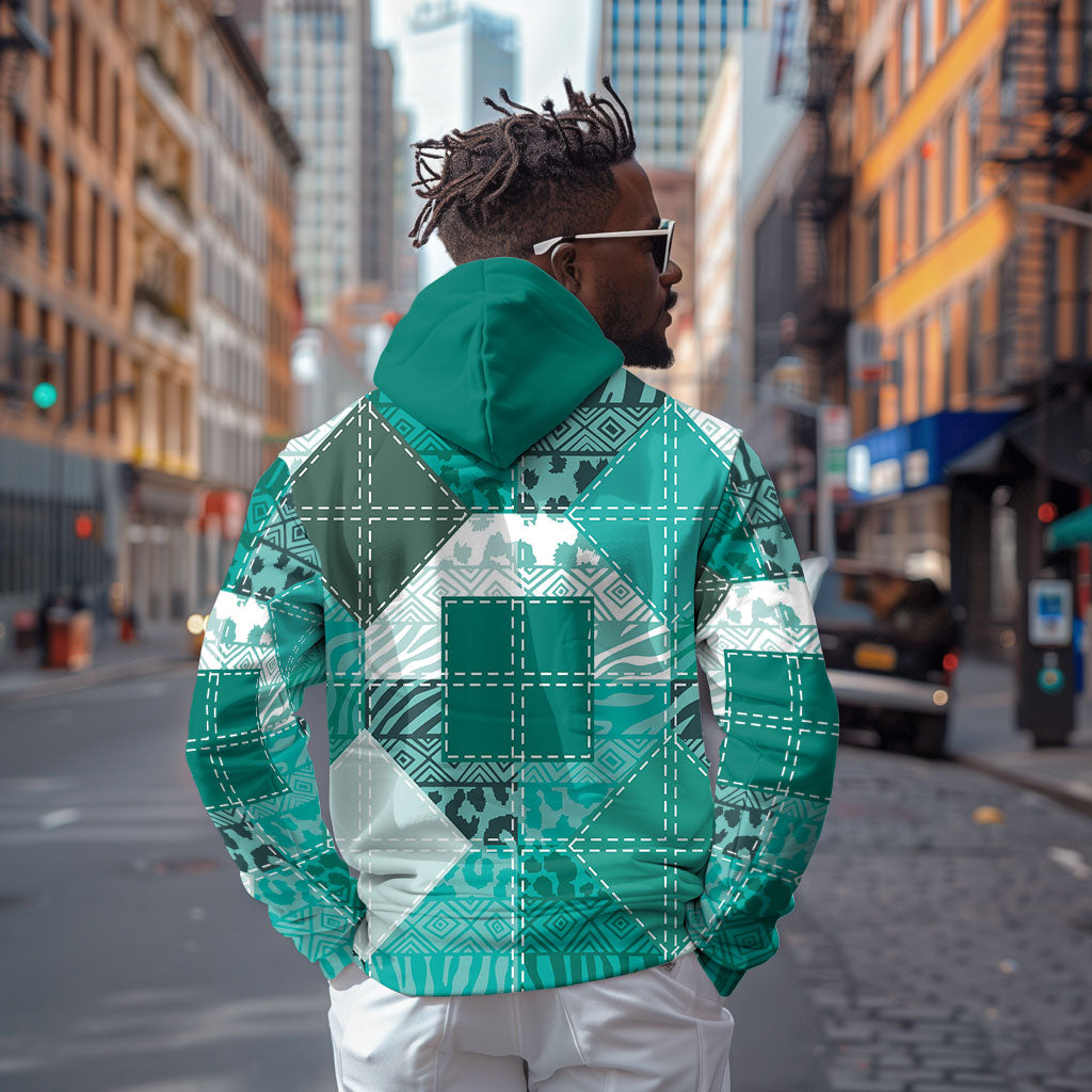 African American Quilt Inspired Hoodie Wild Animal Skin African Turquoise Tribal Elements