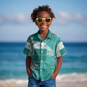 African American Quilt Inspired Kid Hawaiian Shirt Wild Animal Skin African Turquoise Tribal Elements