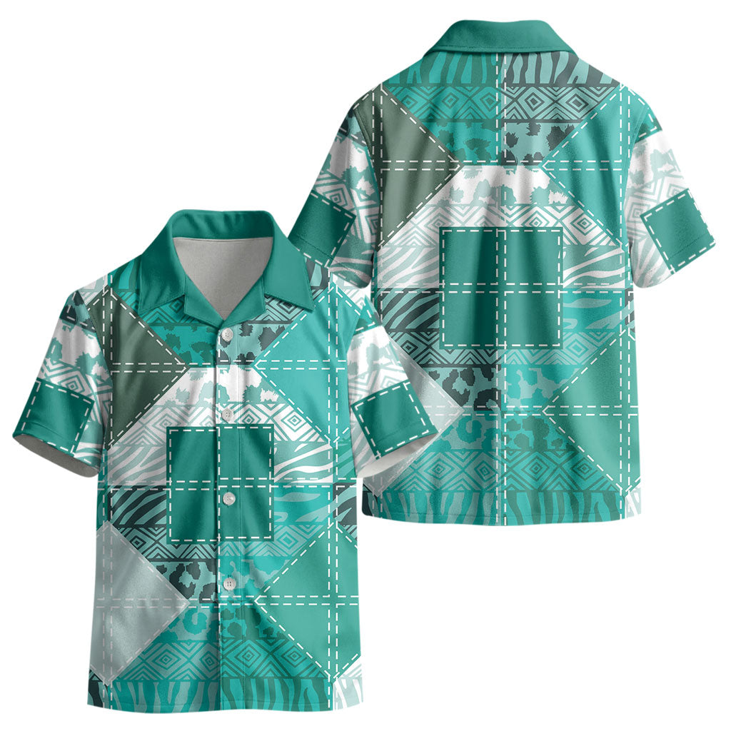 African American Quilt Inspired Kid Hawaiian Shirt Wild Animal Skin African Turquoise Tribal Elements