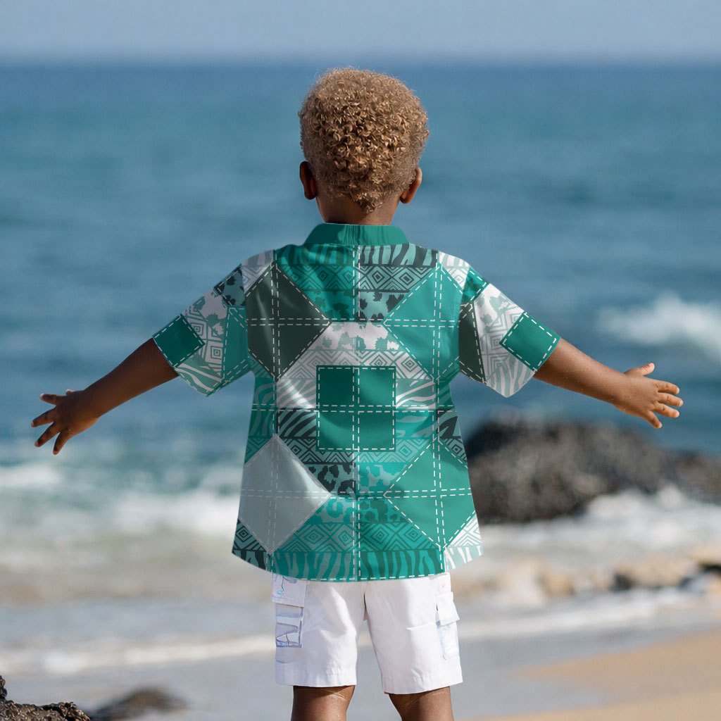 African American Quilt Inspired Kid Hawaiian Shirt Wild Animal Skin African Turquoise Tribal Elements