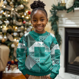 African American Quilt Inspired Kid Ugly Christmas Sweater Wild Animal Skin African Turquoise Tribal Elements