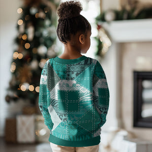 African American Quilt Inspired Kid Ugly Christmas Sweater Wild Animal Skin African Turquoise Tribal Elements