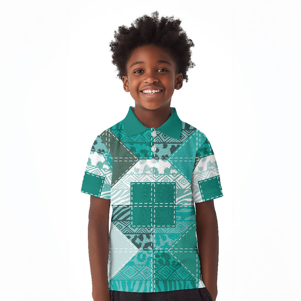 African American Quilt Inspired Kid Polo Shirt Wild Animal Skin African Turquoise Tribal Elements