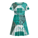 African American Quilt Inspired Kid Short Sleeve Dress Wild Animal Skin African Turquoise Tribal Elements