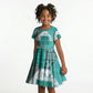 African American Quilt Inspired Kid Short Sleeve Dress Wild Animal Skin African Turquoise Tribal Elements