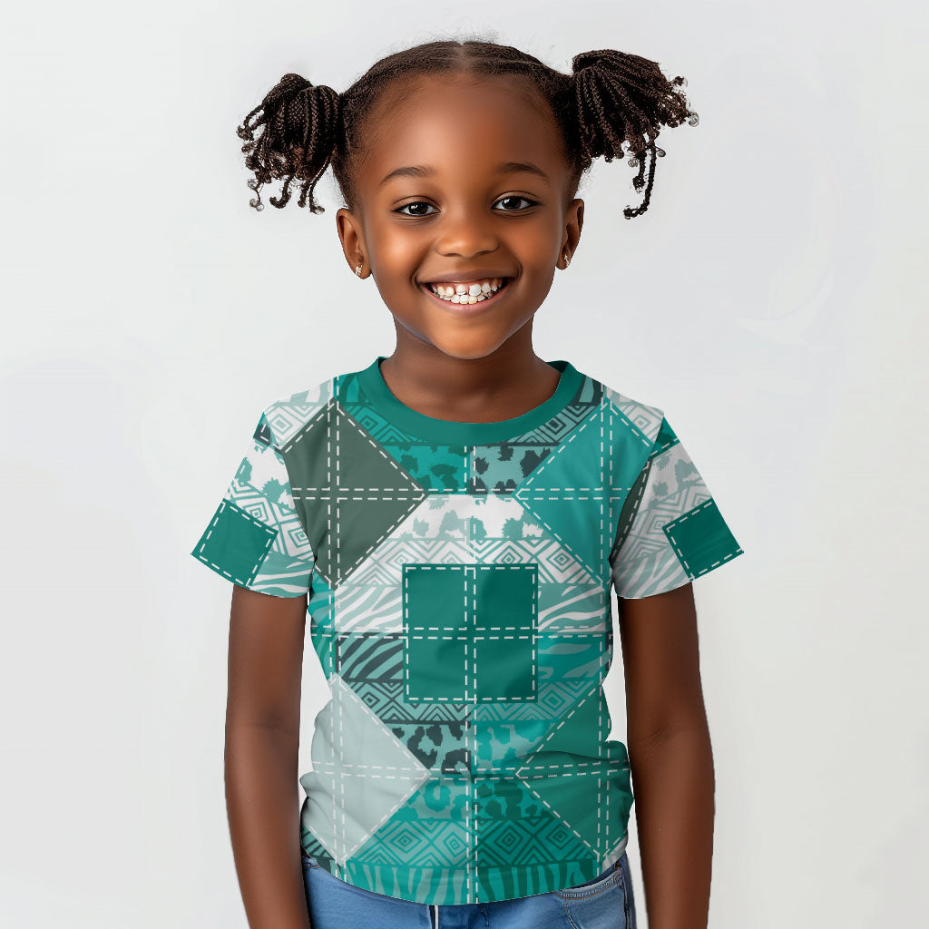 African American Quilt Inspired Kid T shirt Wild Animal Skin African Turquoise Tribal Elements