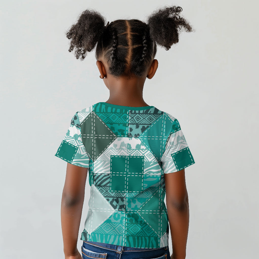 African American Quilt Inspired Kid T shirt Wild Animal Skin African Turquoise Tribal Elements