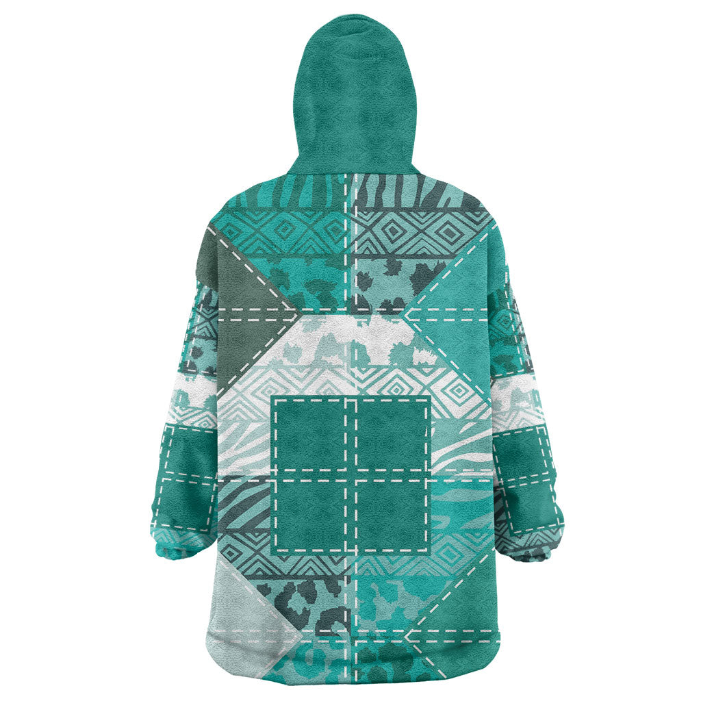 African American Quilt Inspired Kid Wearable Blanket Hoodie Wild Animal Skin African Turquoise Tribal Elements