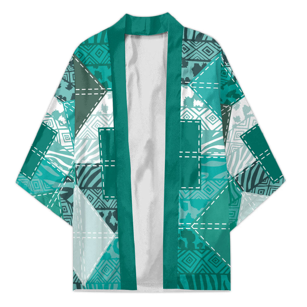 African American Quilt Inspired Kimono Wild Animal Skin African Turquoise Tribal Elements