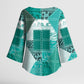 African American Quilt Inspired Kimono Sleeve Blouse Wild Animal Skin African Turquoise Tribal Elements