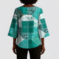 African American Quilt Inspired Kimono Sleeve Blouse Wild Animal Skin African Turquoise Tribal Elements