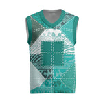 African American Quilt Inspired Christmas Knitted V-Neck Vest Wild Animal Skin African Turquoise Tribal Elements