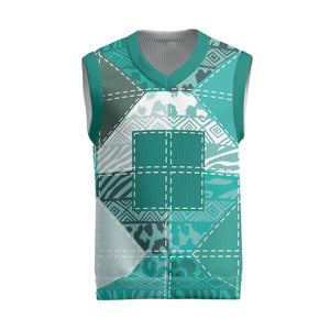 African American Quilt Inspired Christmas Knitted V-Neck Vest Wild Animal Skin African Turquoise Tribal Elements