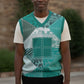 African American Quilt Inspired Christmas Knitted V-Neck Vest Wild Animal Skin African Turquoise Tribal Elements
