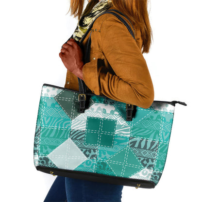 African American Quilt Inspired Leather Tote Bag Wild Animal Skin African Turquoise Tribal Elements