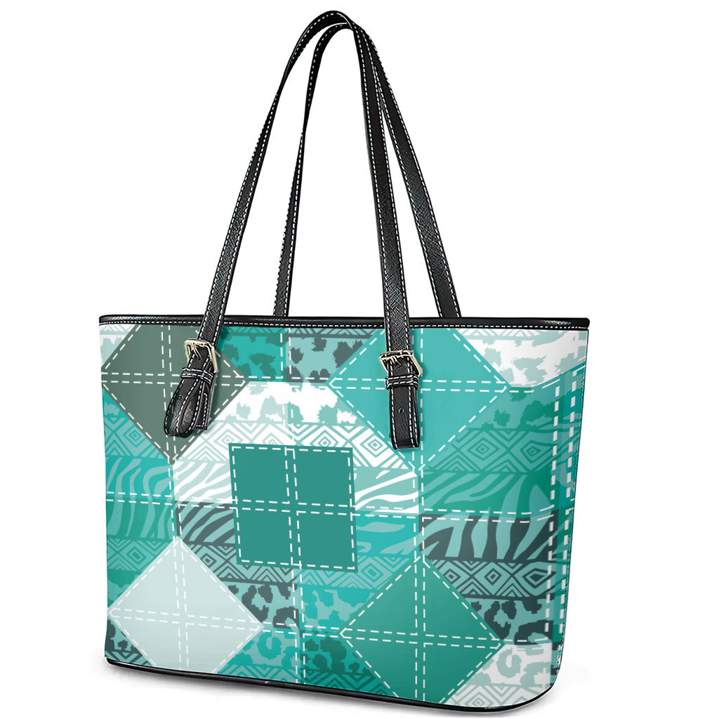 African American Quilt Inspired Leather Tote Bag Wild Animal Skin African Turquoise Tribal Elements