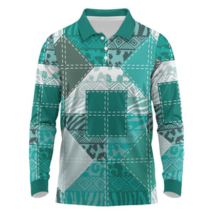 African American Quilt Inspired Long Sleeve Polo Shirt Wild Animal Skin African Turquoise Tribal Elements