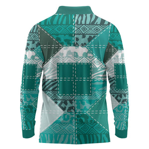 African American Quilt Inspired Long Sleeve Polo Shirt Wild Animal Skin African Turquoise Tribal Elements
