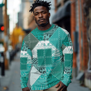African American Quilt Inspired Long Sleeve Shirt Wild Animal Skin African Turquoise Tribal Elements