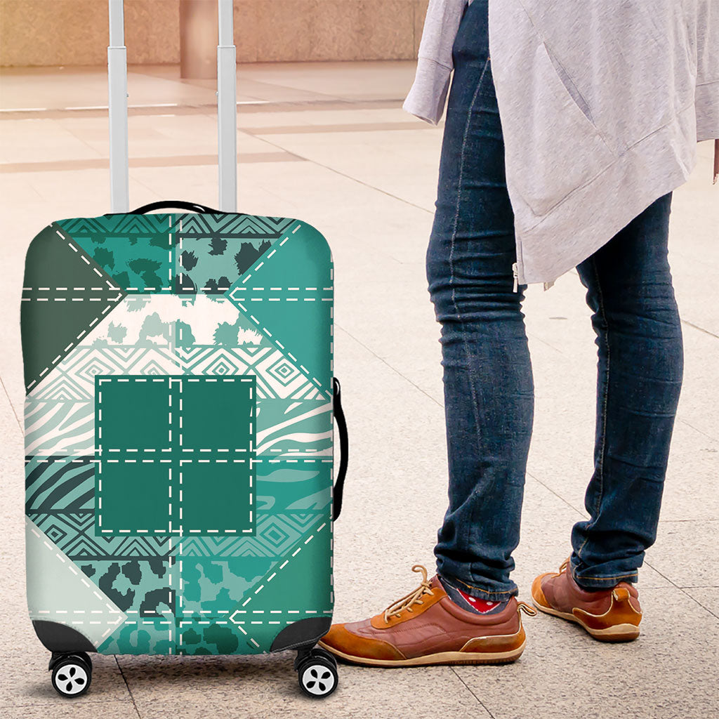 African American Quilt Inspired Luggage Cover Wild Animal Skin African Turquoise Tribal Elements