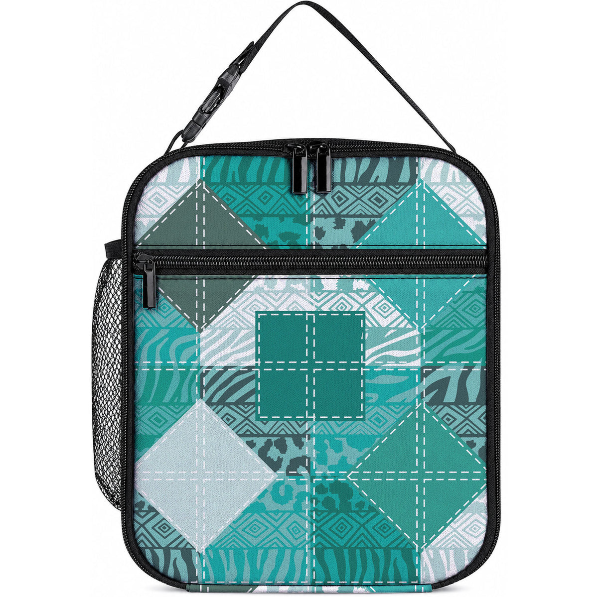 African American Quilt Inspired Lunch Bag Wild Animal Skin African Turquoise Tribal Elements