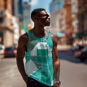 African American Quilt Inspired Men Tank Top Wild Animal Skin African Turquoise Tribal Elements