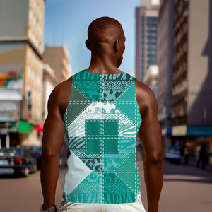 African American Quilt Inspired Men Tank Top Wild Animal Skin African Turquoise Tribal Elements