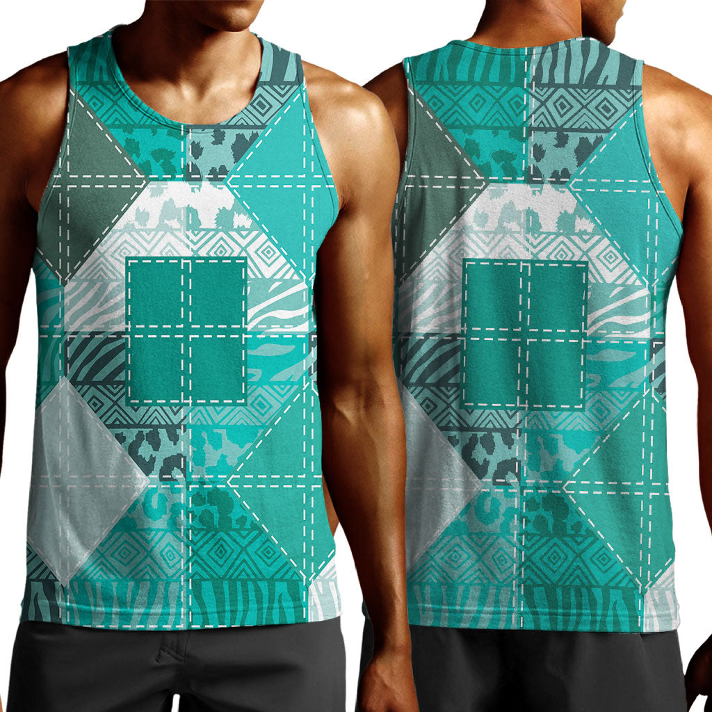 African American Quilt Inspired Men Tank Top Wild Animal Skin African Turquoise Tribal Elements