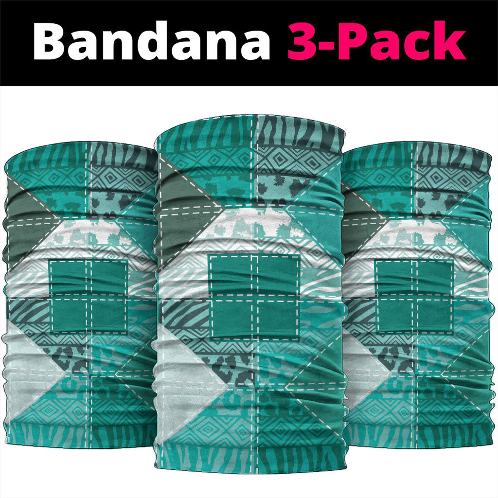 African American Quilt Inspired Neck Gaiter Wild Animal Skin African Turquoise Tribal Elements