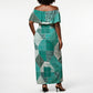 African American Quilt Inspired Off Shoulder Maxi Dress Wild Animal Skin African Turquoise Tribal Elements