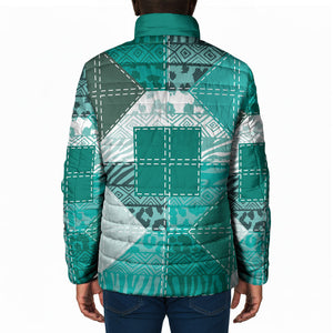 African American Quilt Inspired Padded Jacket Wild Animal Skin African Turquoise Tribal Elements