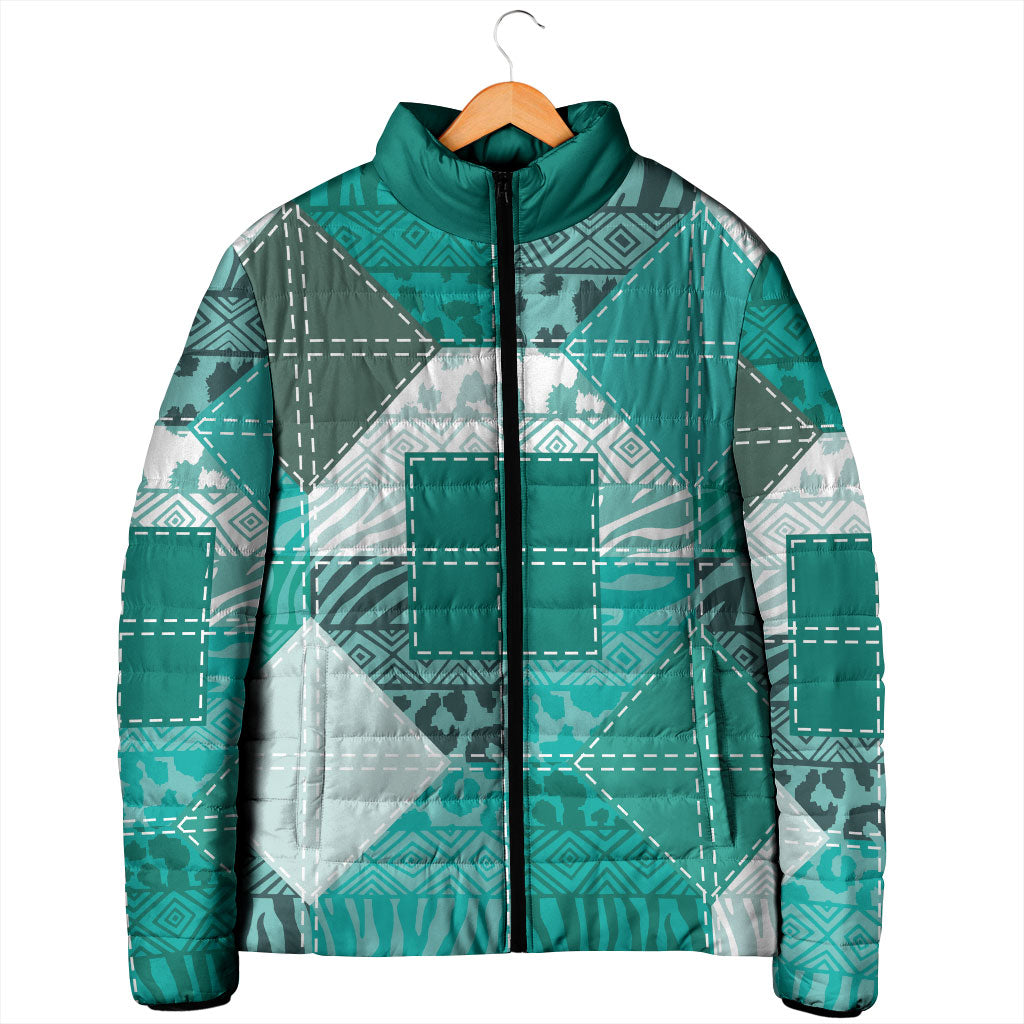 African American Quilt Inspired Padded Jacket Wild Animal Skin African Turquoise Tribal Elements