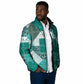 African American Quilt Inspired Padded Jacket Wild Animal Skin African Turquoise Tribal Elements