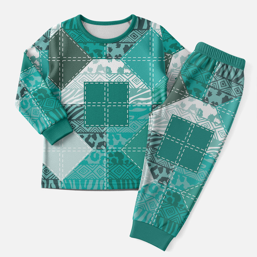 African American Quilt Inspired Christmas Pajama Set Wild Animal Skin African Turquoise Tribal Elements