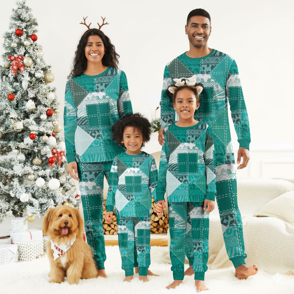 African American Quilt Inspired Christmas Pajama Set Wild Animal Skin African Turquoise Tribal Elements