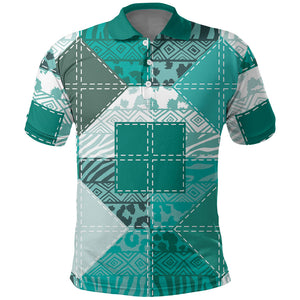 African American Quilt Inspired Polo Shirt Wild Animal Skin African Turquoise Tribal Elements