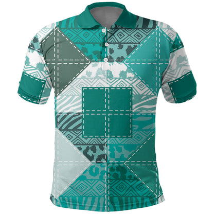 African American Quilt Inspired Polo Shirt Wild Animal Skin African Turquoise Tribal Elements