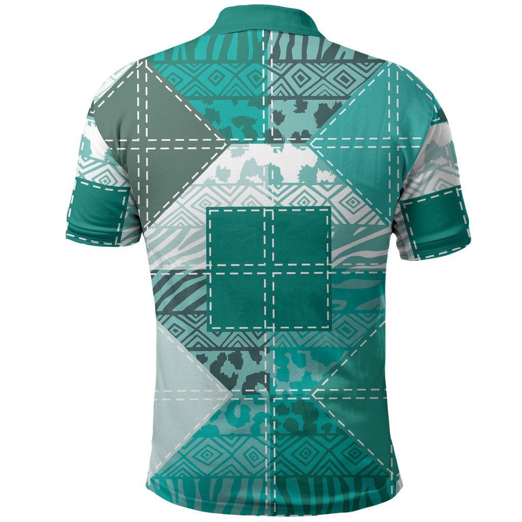 African American Quilt Inspired Polo Shirt Wild Animal Skin African Turquoise Tribal Elements
