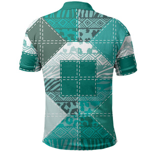 African American Quilt Inspired Polo Shirt Wild Animal Skin African Turquoise Tribal Elements
