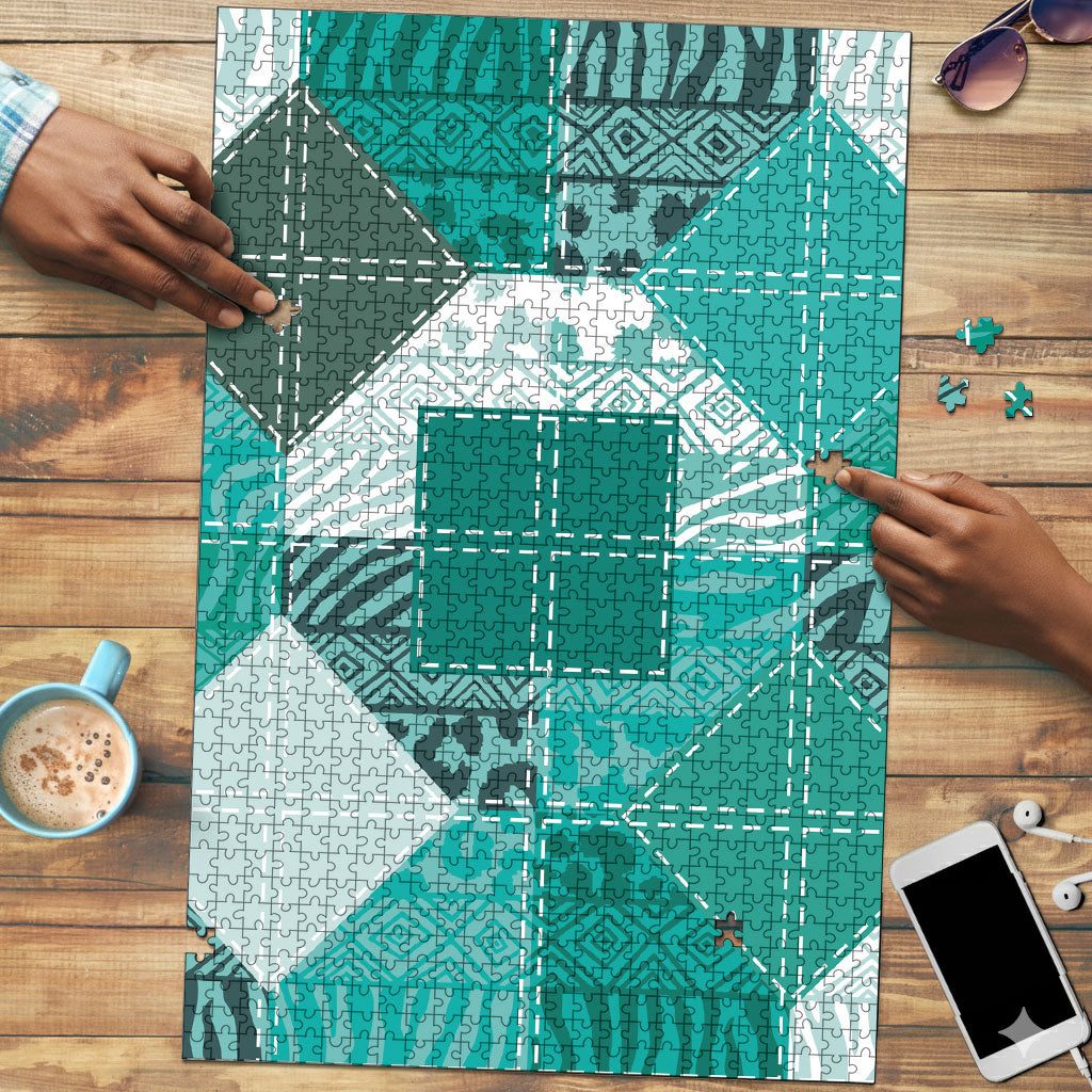 African American Quilt Inspired Puzzle Wild Animal Skin African Turquoise Tribal Elements